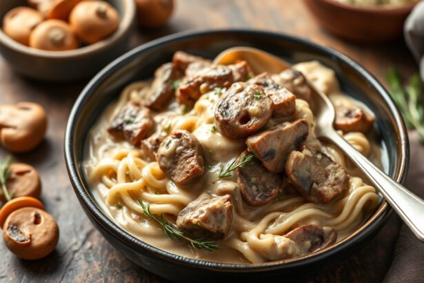 Rich creamy keto beef mushroom stroganoff, delicious low-carb meal.