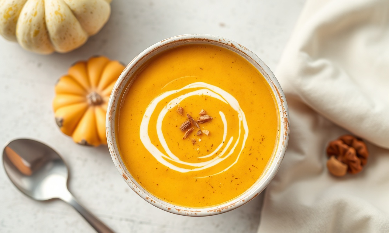 Creamy pumpkin soup packed with protein, a healthy meal.