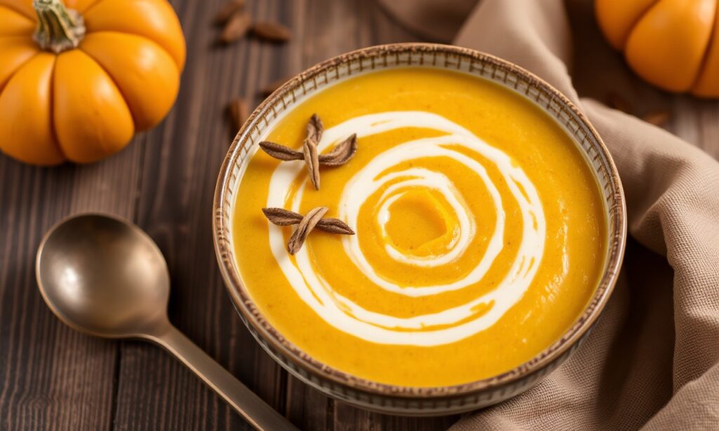 Creamy protein pumpkin soup recipe for autumn comfort.