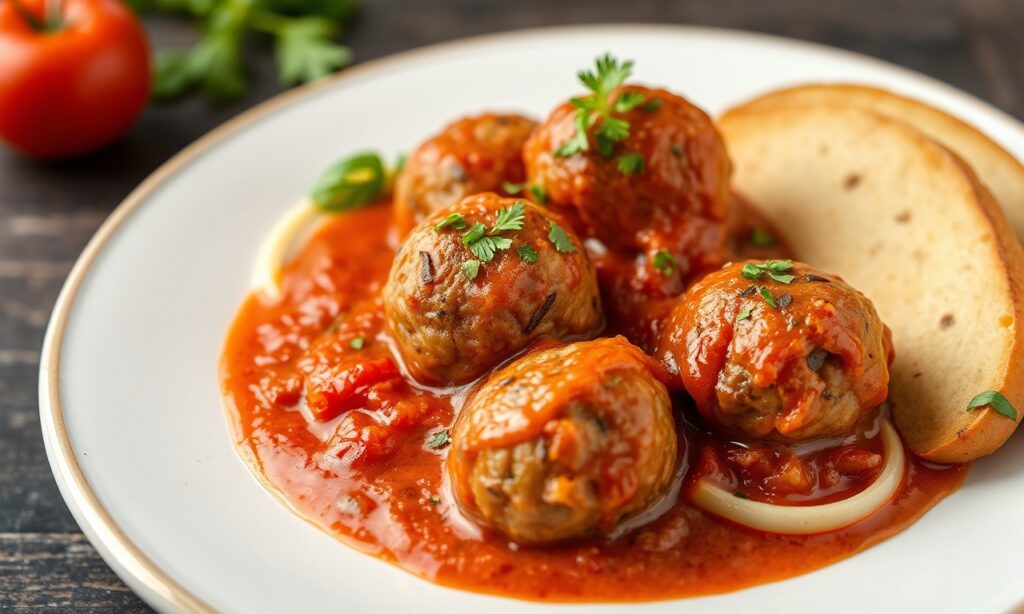 Irresistible turkey and mushroom meatballs in zesty tomato sauce.