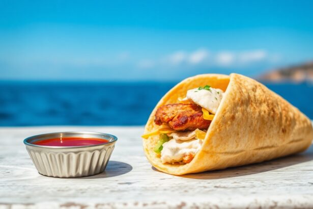 Delicious Greek chicken gyros, authentic flavors, savory delight.
