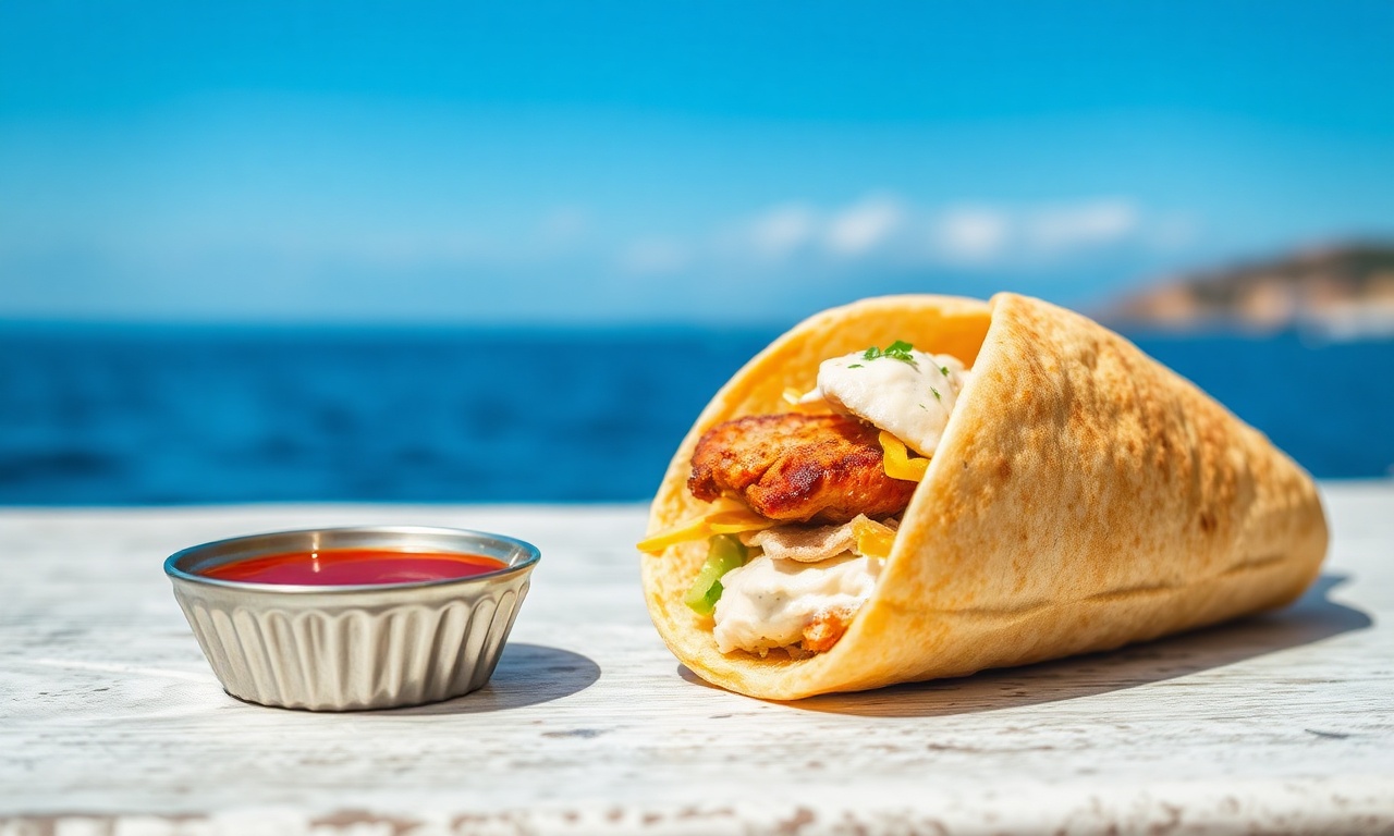 Delicious Greek chicken gyros, authentic flavors, savory delight.