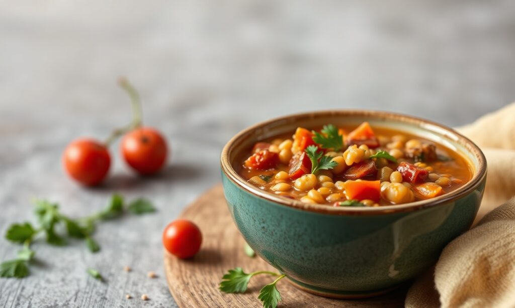 Wholesome delicious lentil veggie stew, comforting and flavorful.