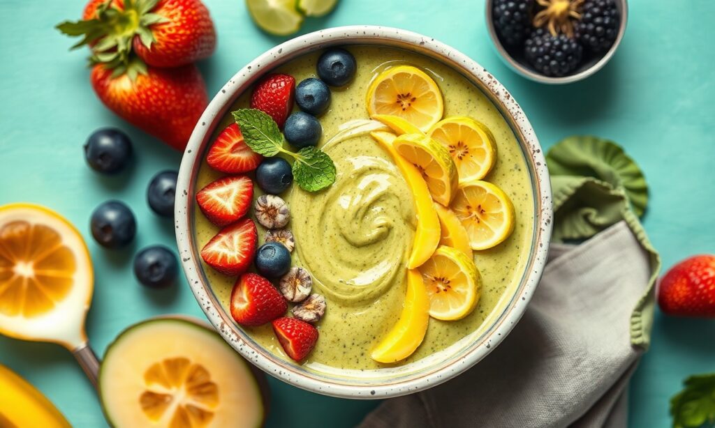 Crafting vibrant healthy smoothie bowls for a nourishing, bright day.