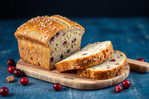 Delicious homemade cranberry walnut artisan bread, baked to perfection.