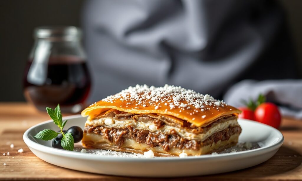 Savory baklava: spiced lamb and feta fusion delight.