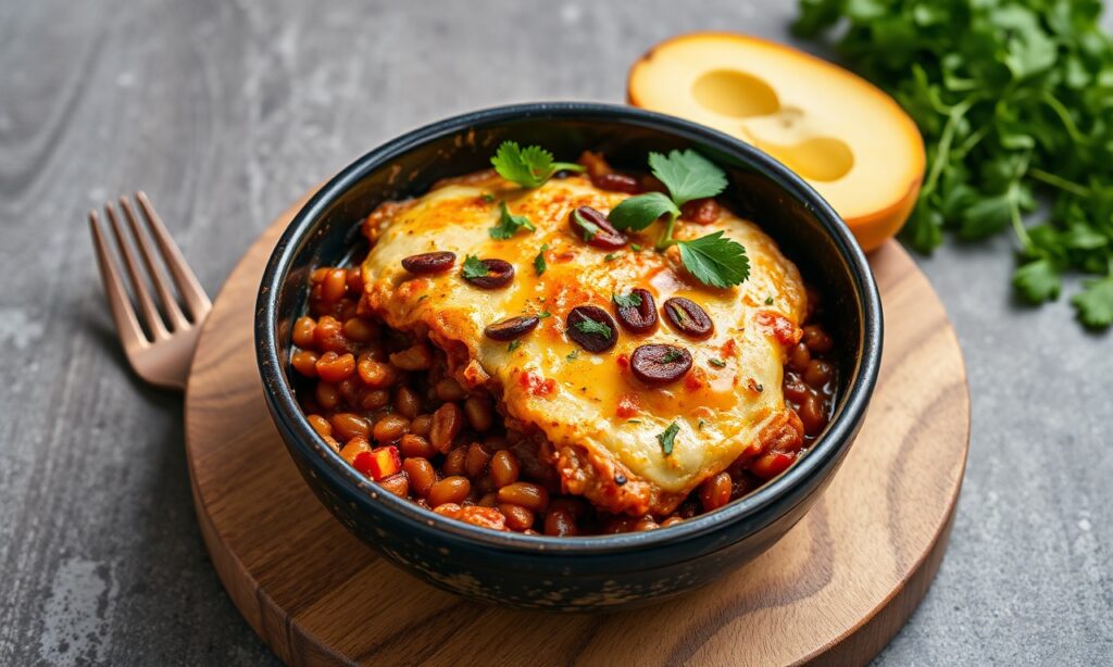Hearty vegan moussaka with lentil filling: a delicious plant-based twist.