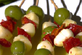 Colorful Antipasto Skewers: Cheese and Olive Delight