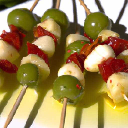 Colorful Antipasto Skewers: Cheese and Olive Delight