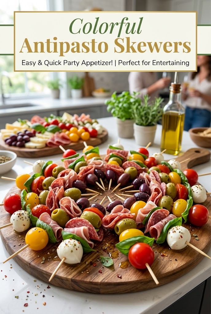 Colorful Antipasto Skewers: Cheese and Olive Delight