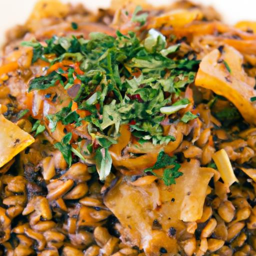 Flavorful Layered Rice, Lentil & Pasta Bowl with Crispy onions