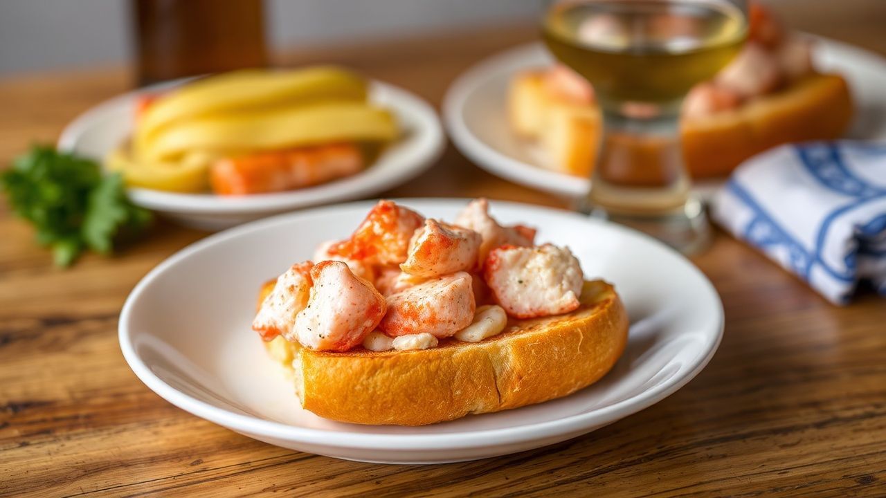 رول سلطعون كلاسيكي على خبز محمص ذهبي مع زبدة وليمون