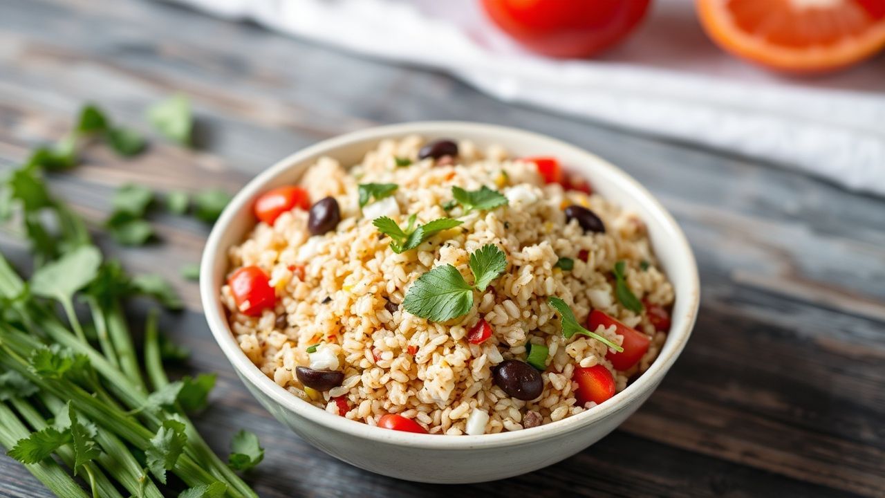 سلطة كينوا بيروفية غنية بالبروتين ملونة وصحية لتعزيز الصحة