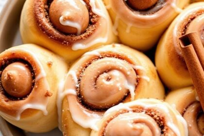 لفائف قرفة كيتو لزجة ومغرية على طبق أبيض