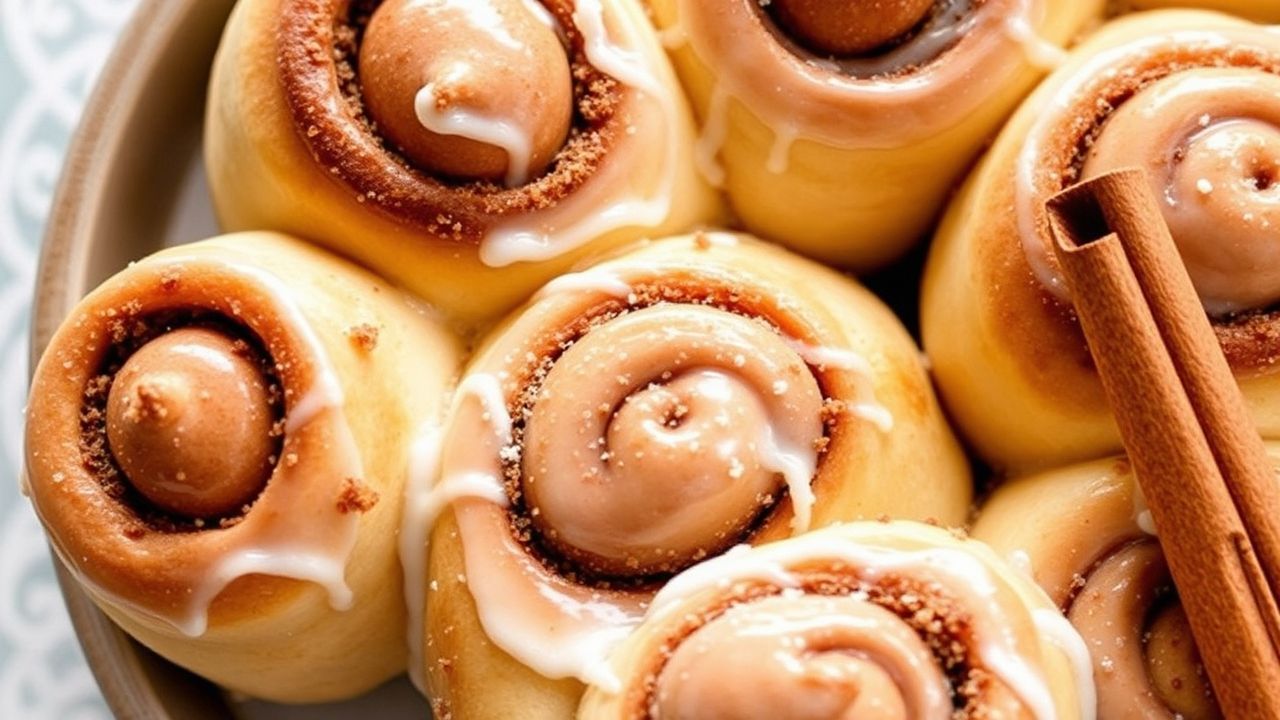 لفائف قرفة كيتو لزجة ومغرية على طبق أبيض