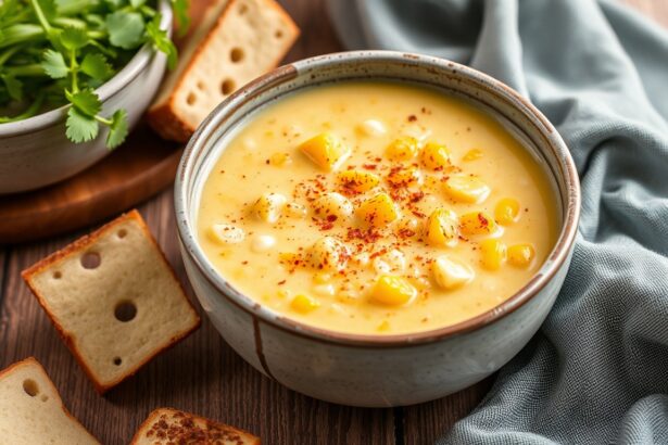 Creamy vegan corn chowder with hearty potatoes recipe photo.