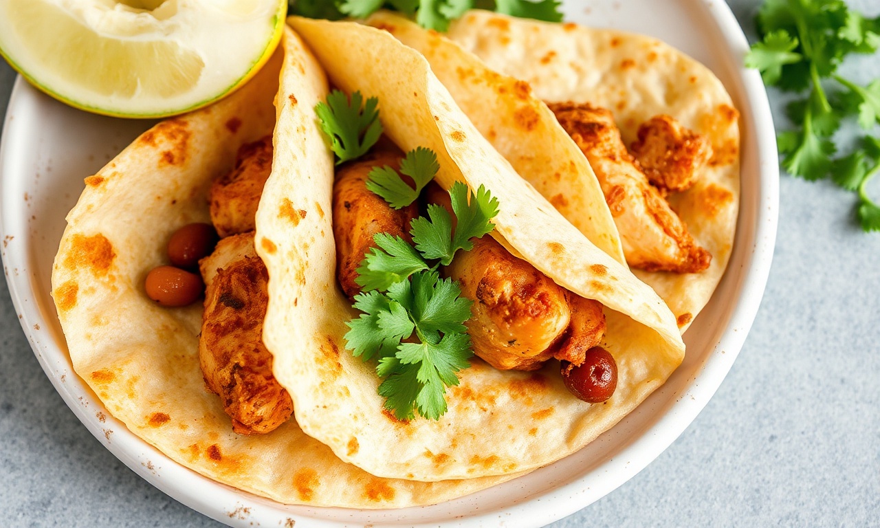 Crispy puffy fried tortillas with savory beans and chicken.