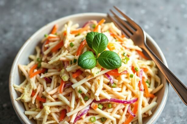 Creamy cashew vegan coleslaw, refreshing plant-based twist.