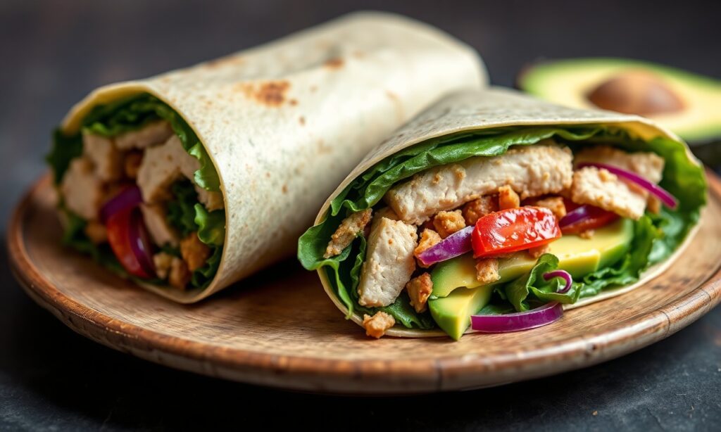 Healthy Turkey Avocado collard green wraps recipe.