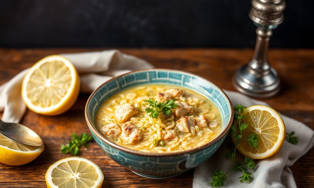Delicious zesty lemon chicken orzo soup, a quick and flavorful one-pot meal.