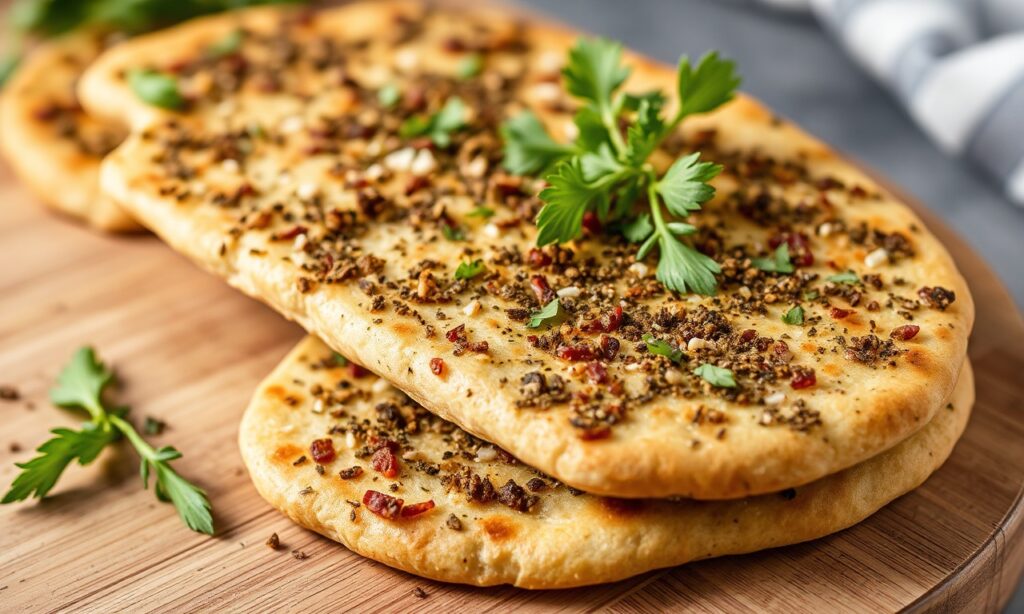 Irresistible Zaatar flatbread: Savory Middle Eastern flavor journey.