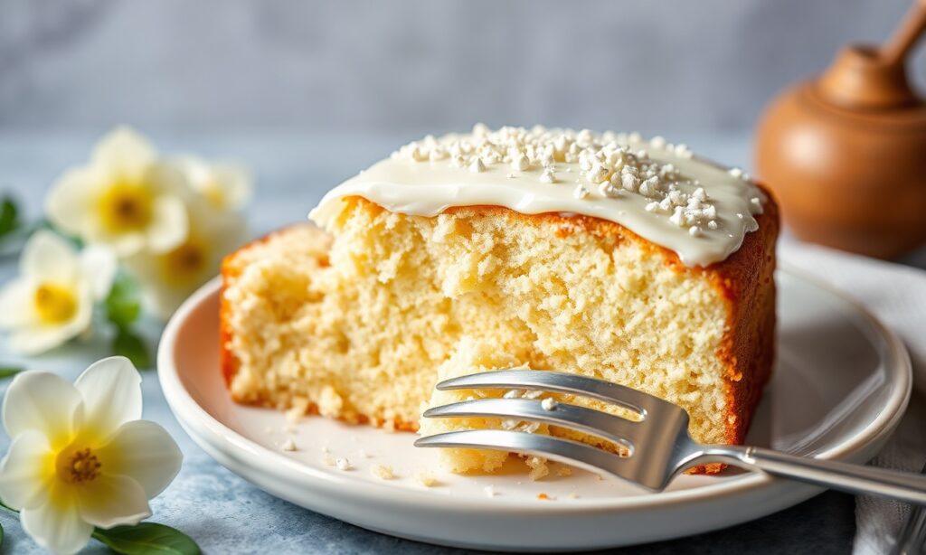 Delicious light sugar-free vanilla pound cake slice.