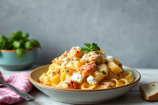 Creamy vegan feta pasta bake: a delicious plant-based comfort dish.