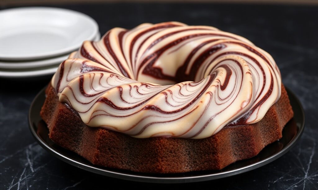 Irresistible marble bundt cake with swirling chocolate and vanilla flavors.