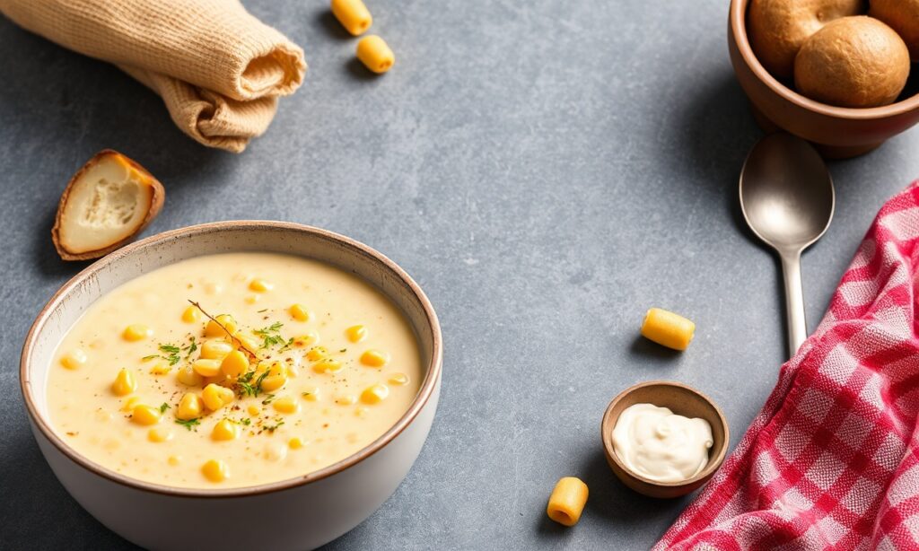 Irresistible creamy corn potato chowder, comforting and hearty bowl.