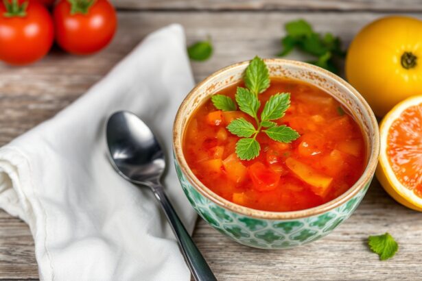 Refreshing Spanish gazpacho, a cool and flavorful tomato soup.
