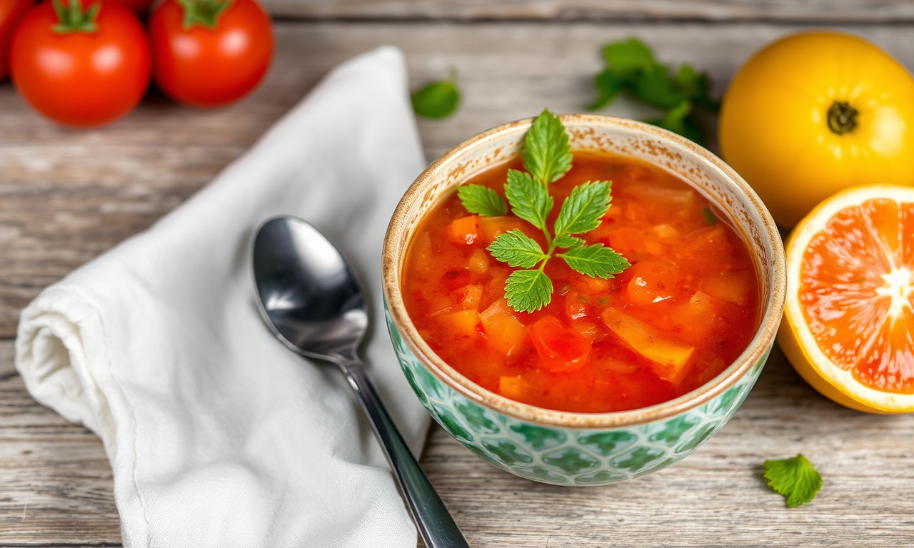 Refreshing Spanish gazpacho, a cool and flavorful tomato soup.