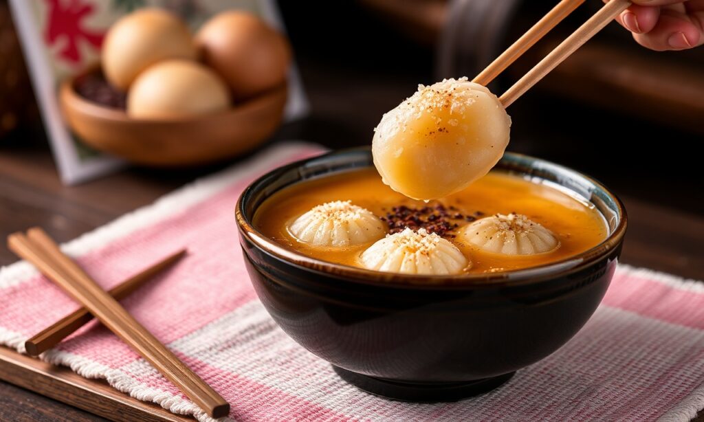 Delicious Ozoni: Traditional Japanese New Year mochi soup served.