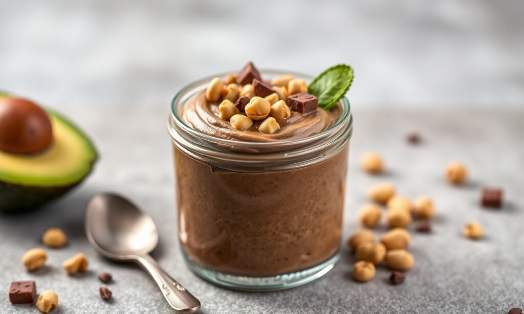 Decadent chocolate peanut avocado mousse, a creamy, satisfying dessert.