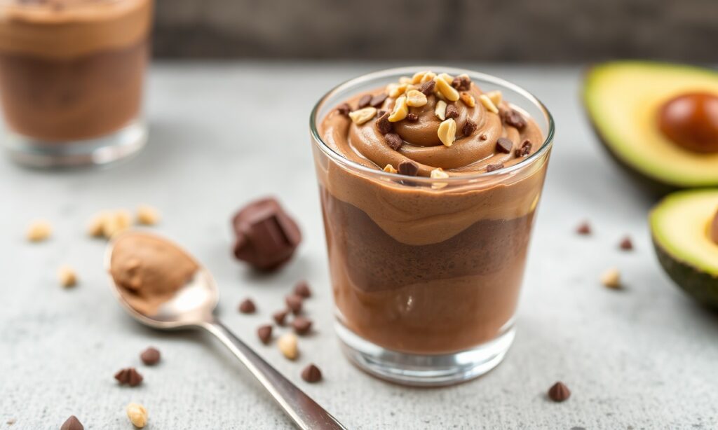 Decadent chocolate peanut butter avocado mousse: healthy indulgence.
