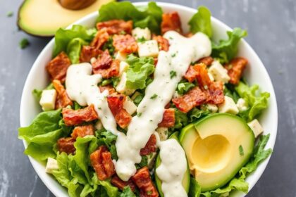 Keto Cobb salad with creamy ranch dressing, a delicious low-carb meal.