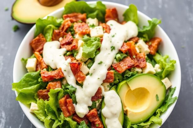 Keto Cobb salad with creamy ranch dressing, a delicious low-carb meal.