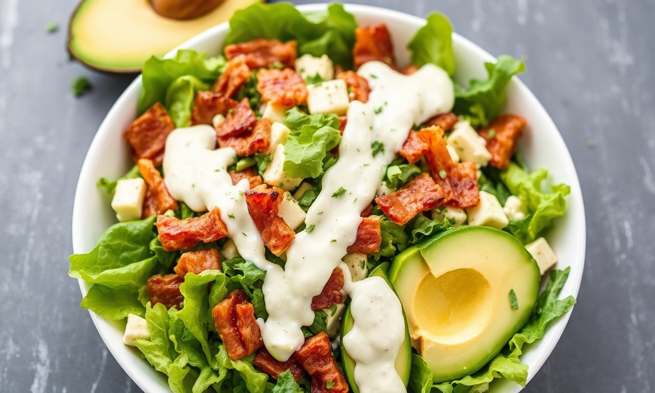 Keto Cobb salad with creamy ranch dressing, a delicious low-carb meal.