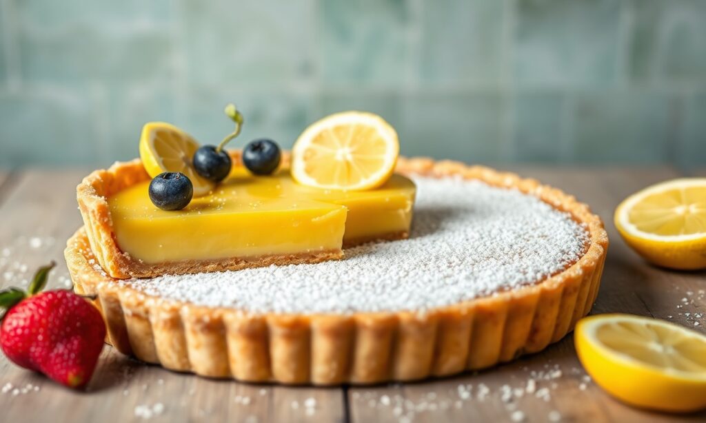 Low-carb lemon curd tart: zesty, guilt-free delight.