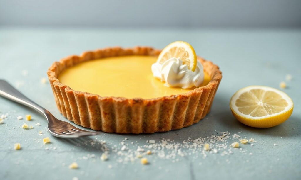 Low-carb lemon curd tart recipe: bright, zesty, smooth, decadent delight.