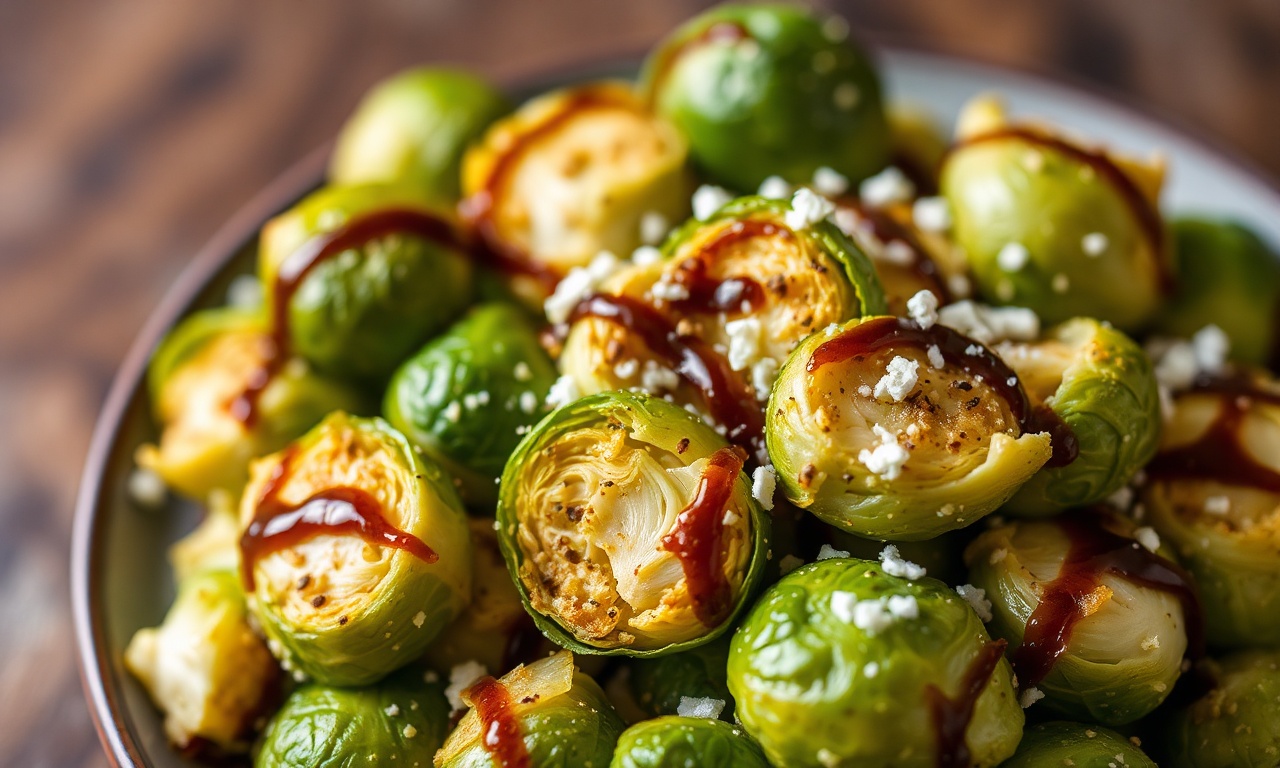 Crispy smashed Brussels sprouts with tangy balsamic drizzle for best flavor.
