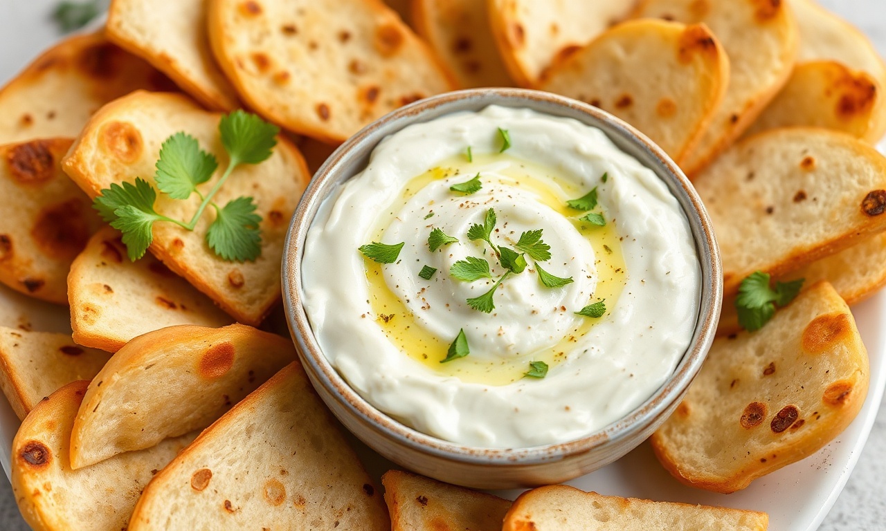 Zesty Artichoke dip with toasted pita bread.
