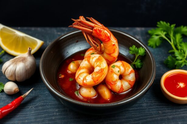 Sizzling shrimp in spicy garlic annatto oil.
