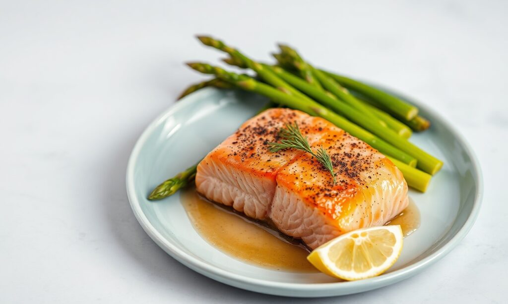 Perfect salmon with fresh asparagus, a vibrant spring dish.