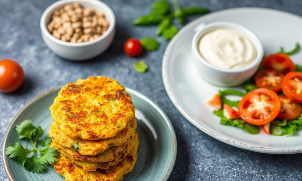 Healthy nutritious lentil veggie fritters recipe guide.