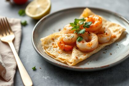 Crispy rice flour crepes filled with savory shrimp.