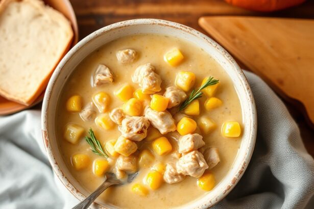 Hearty creamy chicken corn stew, a comforting meal.