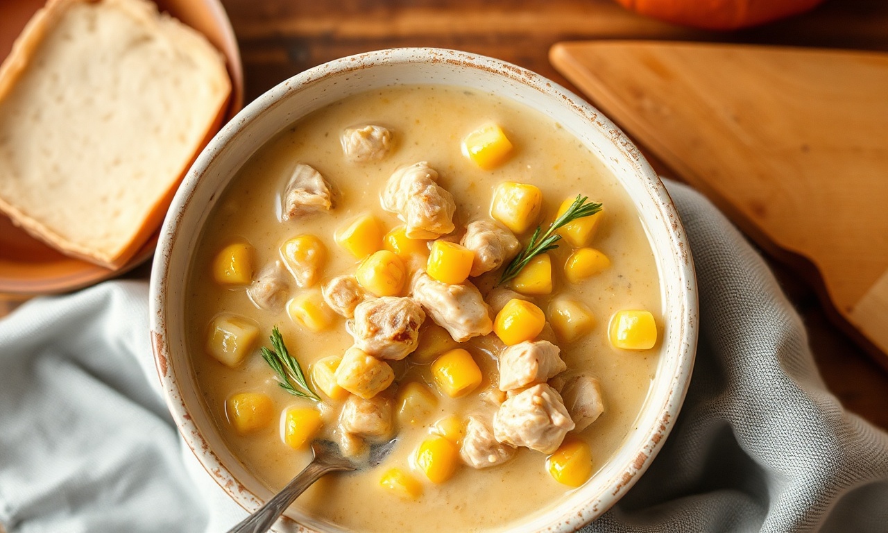 Hearty creamy chicken corn stew, a comforting meal.