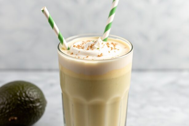 Creamy avocado and condensed milk shake, a sweet delight.