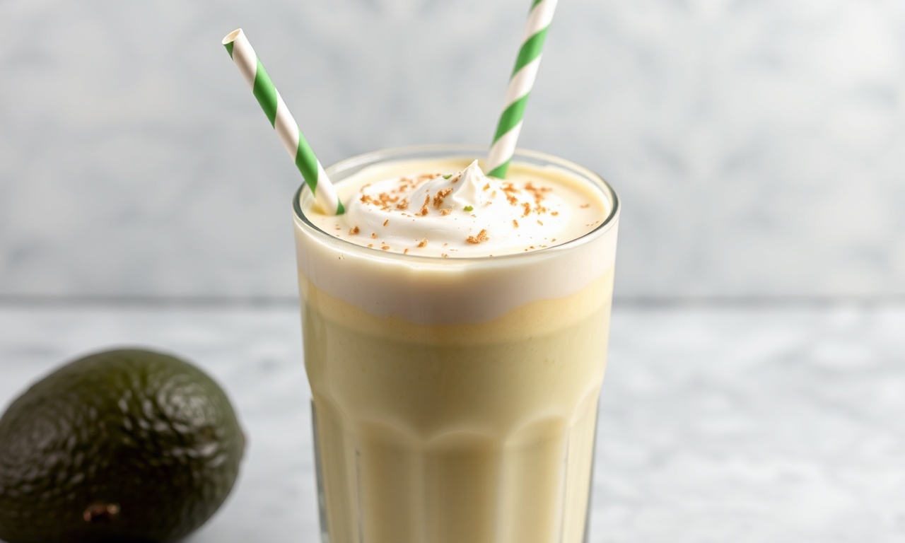 Creamy avocado and condensed milk shake, a sweet delight.