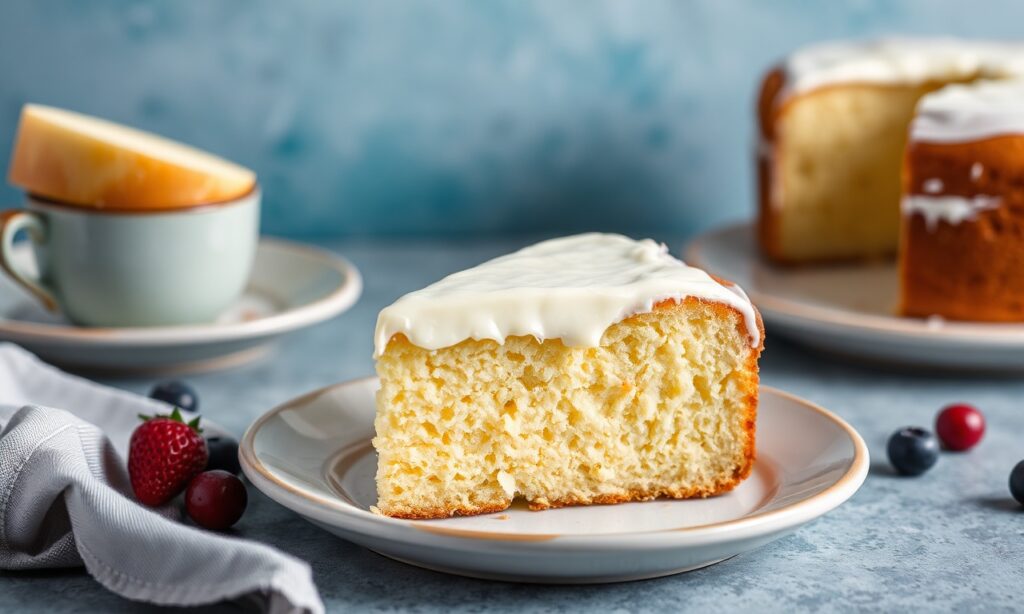 Velvety cream cheese pound cake slice, a timeless dessert delight.